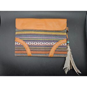 Old Trend Leather & Cotton Tablet Sleeve Bag Southwest Style Feather Charm